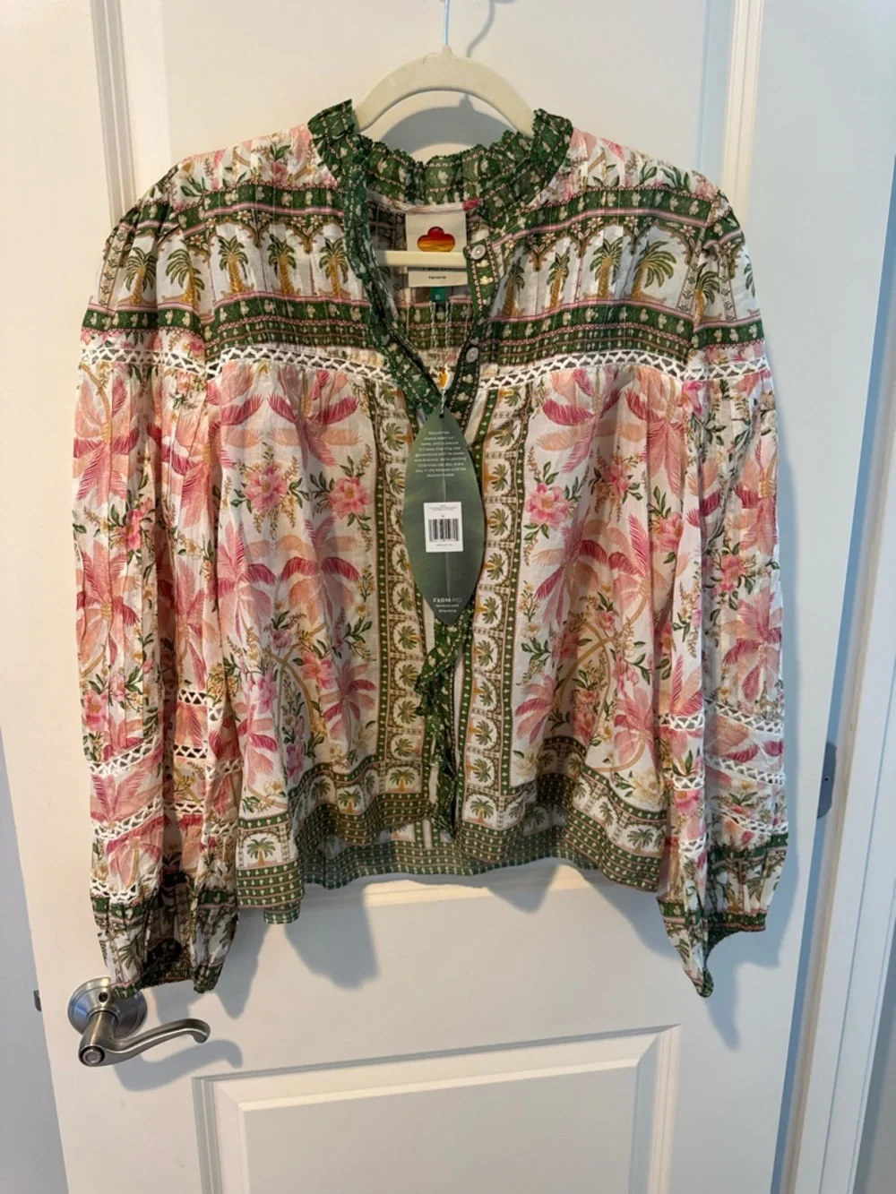 NWT Farm Rio Palm Dream Off-White Pink & Green Blouse | XL - Picture 4 of 7